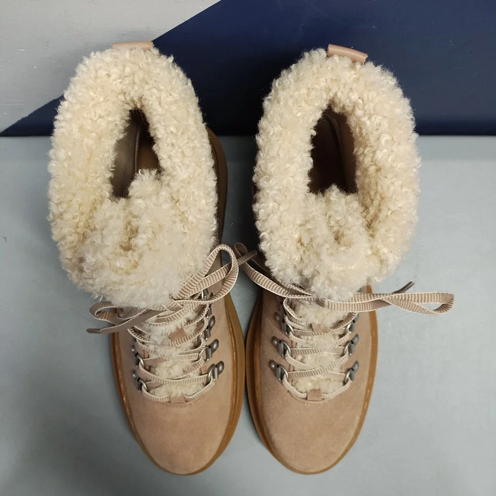Splendid Yvonne Winter Boots Womens US 7.5M Multi Leather Faux Fur Trim Lace Up